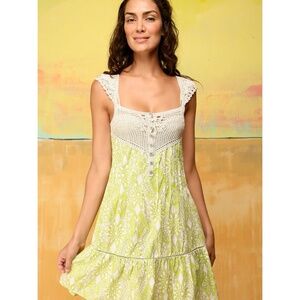 NWT FREE PEOPLE COASTLINE CROCHET MINI DRESS LIME COMBO 10